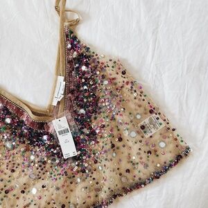 BY ANTHROPOLOGIE EMBROIDERED SEQUIN CROPPED CAMI